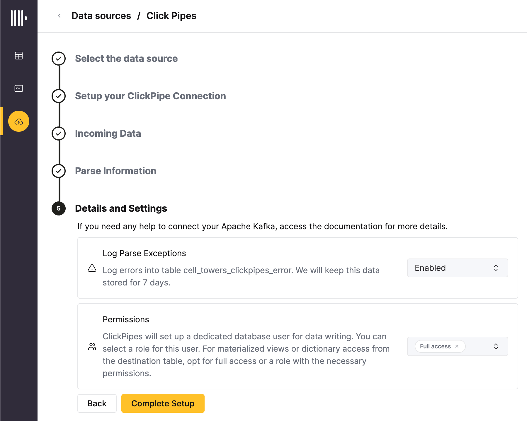 enable error logging table